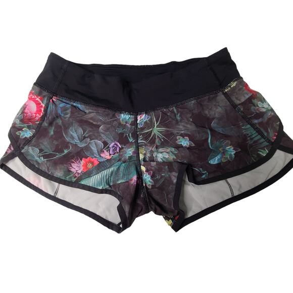 Lululemon Run Speed Short 4-Way Stretch Black Curious Jungle Black Floral Size 6 - Picture 2 of 6